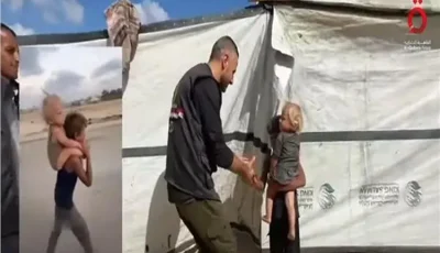 اللجنة المصرية لإغاثة أهالي غزة تتوصل لطفلي طريق الرشيد بغزة.. ووالدتهما: بشكر الرئيس السيسي